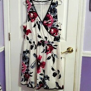 Corey P Career Office Event Floral Surplice Top Flowy Mini Dress Plus 16
